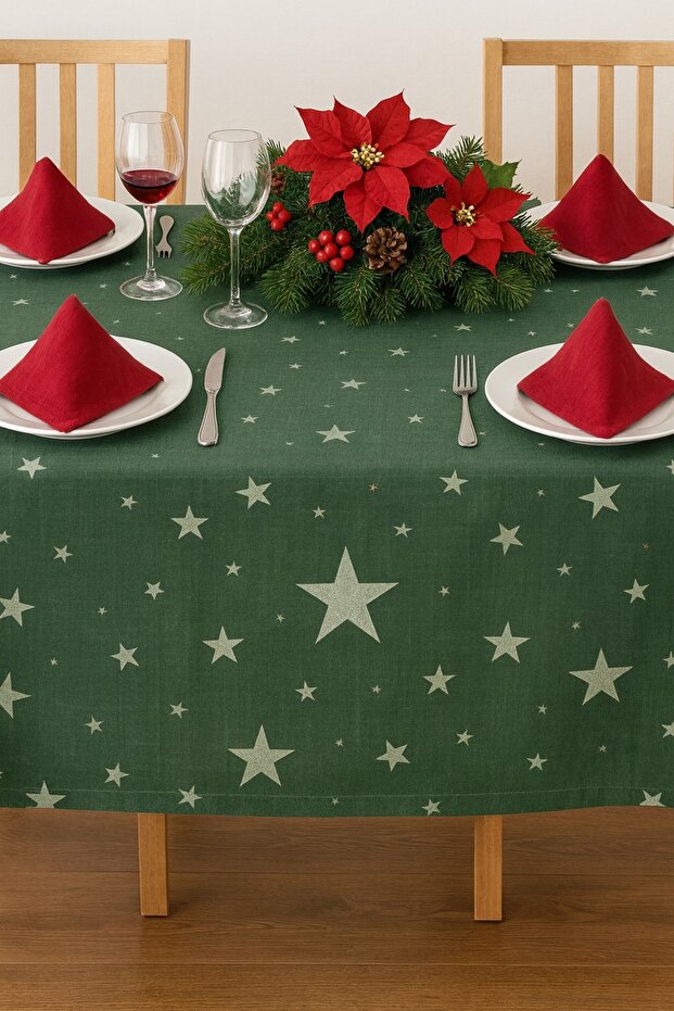 Față de masă verde cu steluțe – 140 × 45 cm